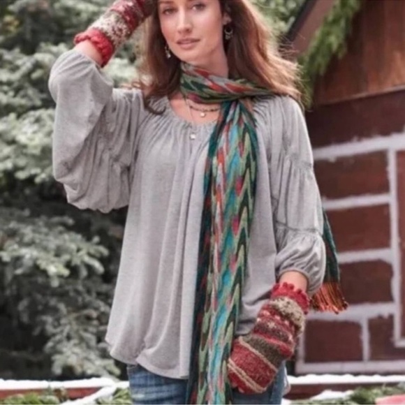 Sundance Tops - Sundance Peasant Top‎ Blouse Sz M Gray Sweet Serenade Neutral Linen Blend